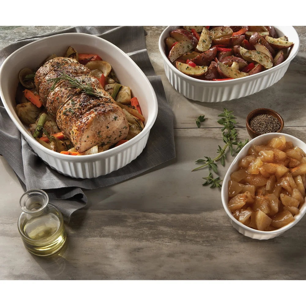 French White Ceramic Casserole Dish Oven Safe Non-Porous Stoneware Kitchen to Table Bakeware