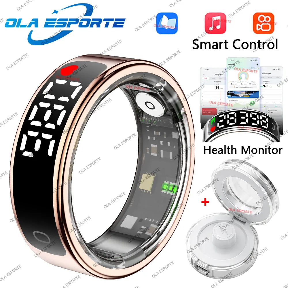For Smart Ring Hd Screen Tiktok Control 5ATM Waterproof for  Smartring forGalaxy Women Men Ring HeartRate Monitor