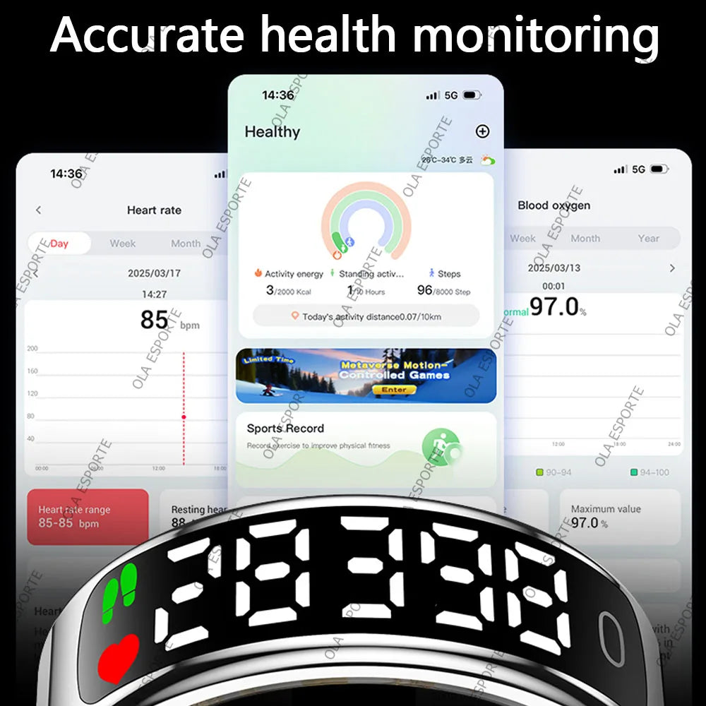 For Smart Ring Hd Screen Tiktok Control 5ATM Waterproof for  Smartring forGalaxy Women Men Ring HeartRate Monitor