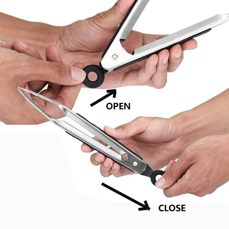 1Pcs BBQ Grill Tongs Salad Steak Spaghetti Candy Charcoal Meat Stainless Steel Camping Barbecue Kitchen Frying Food Clips Clamp