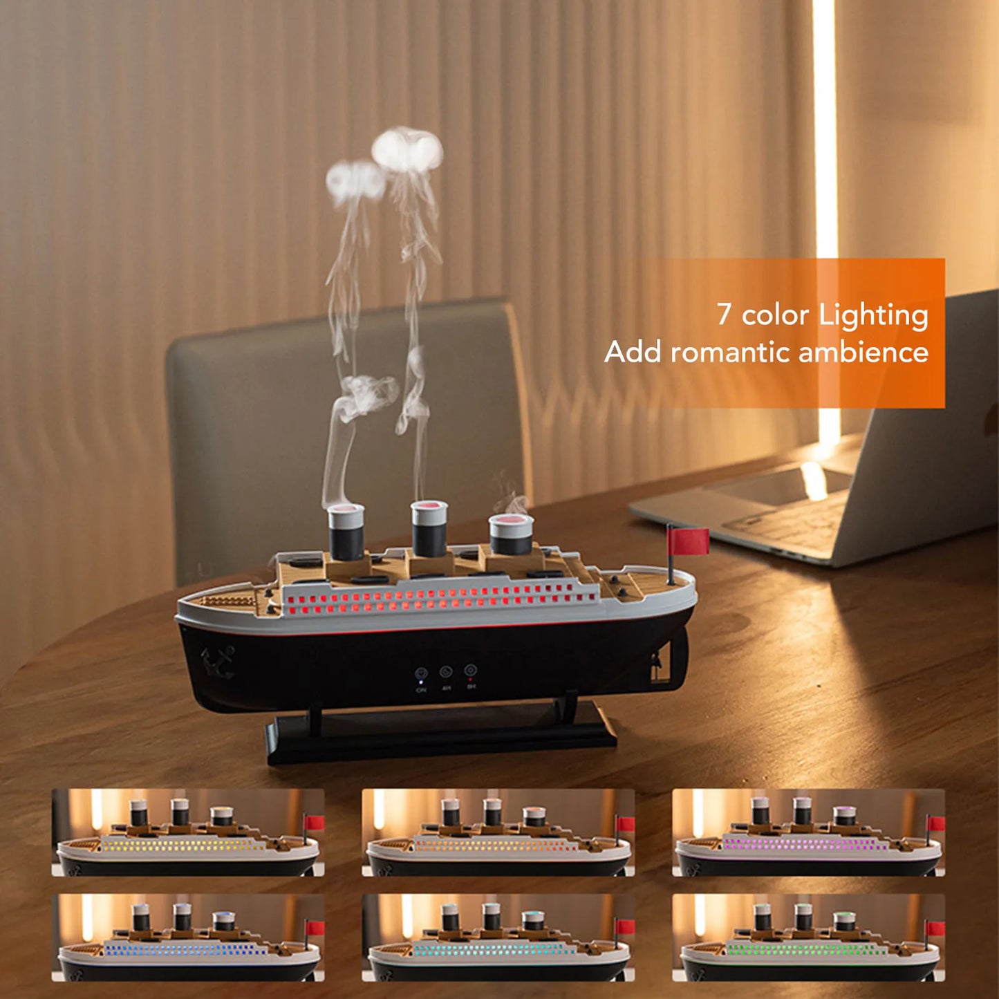 【HOT】Aromatherapy Diffuser 250ml Retro Ship Essential Oil Diffuser Desktop Humidifier with Remote Control for Bedroom Office