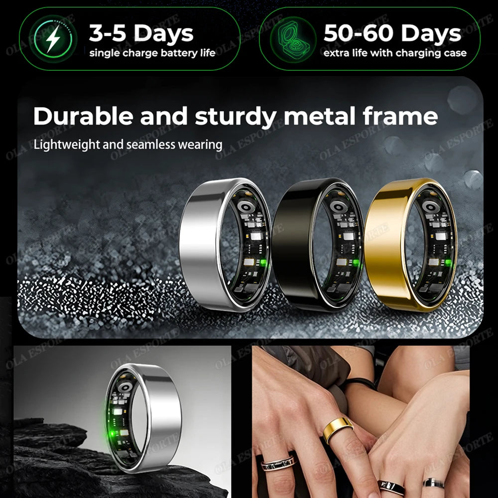 New R09 Smart Ring Men Women with Charging Case,Heart Rate Blood Oxygen,Skin Temperature Monitor,5ATM Waterproof For Android IOS