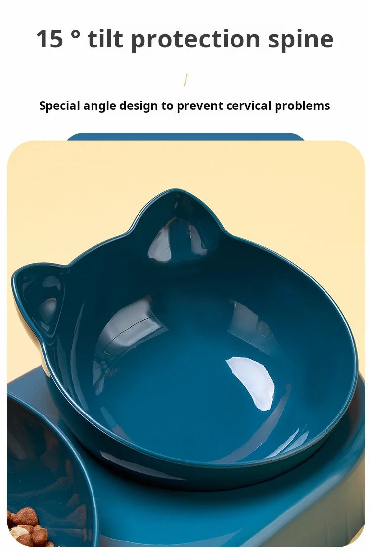 SEP Pet Feeding Station Tilted Cat Bowls with Water Feeder & Neck Protection