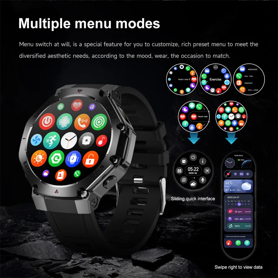 2025 New Men Sports Smart Watch GPS AMOLED Heart Rate Monitoring LED Flashlight NFC Bluetooth Call 3ATM Waterproof Smartwatches