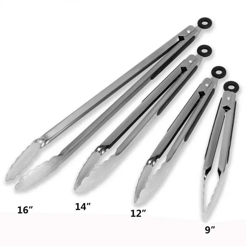 1Pcs BBQ Grill Tongs Salad Steak Spaghetti Candy Charcoal Meat Stainless Steel Camping Barbecue Kitchen Frying Food Clips Clamp