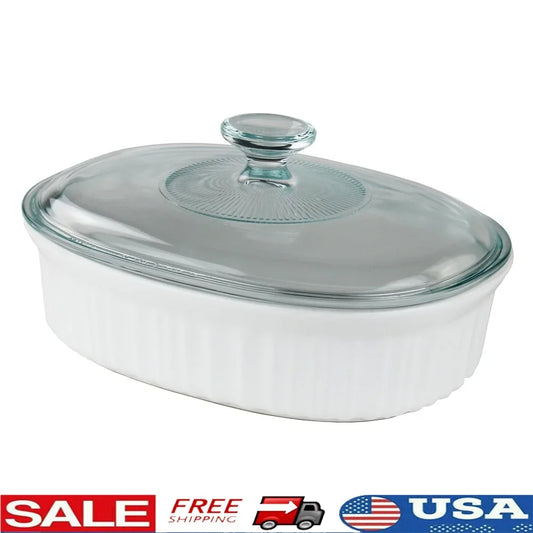 French White Ceramic Casserole Dish Oven Safe Non-Porous Stoneware Kitchen to Table Bakeware