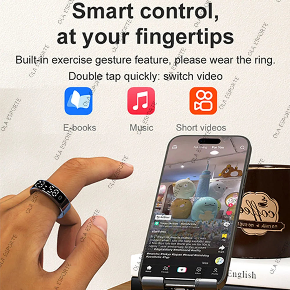 For Smart Ring Hd Screen Tiktok Control 5ATM Waterproof for  Smartring forGalaxy Women Men Ring HeartRate Monitor