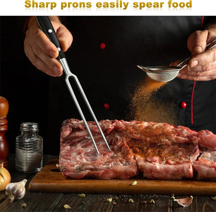 Meat Fork Stainless Steel Meat Carving Fork with Long Handle Sharp Prong Grill Fork Serving Fork for Chicken Turkey Beef JT566