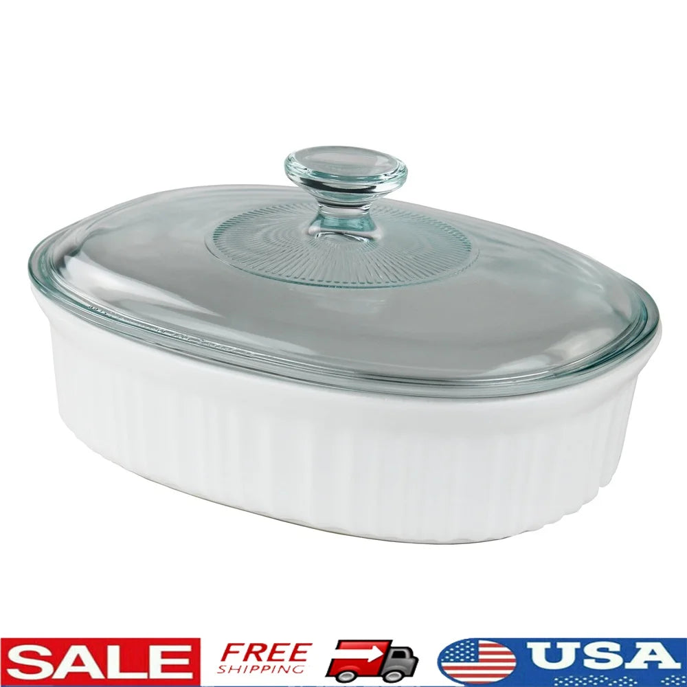 French White Ceramic Casserole Dish Oven Safe Non-Porous Stoneware Kitchen to Table Bakeware
