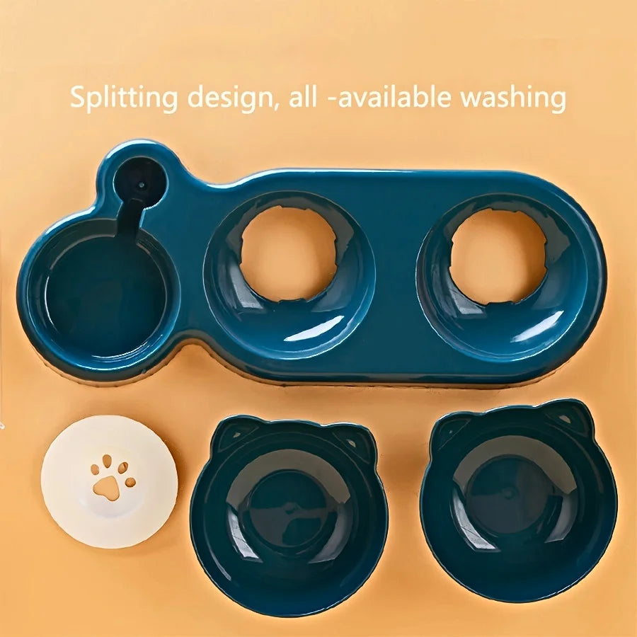 SEP Pet Feeding Station Tilted Cat Bowls with Water Feeder & Neck Protection