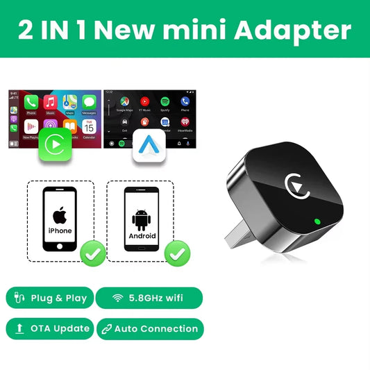 XUDA 2in1 Wireless CarPlay Adapter Android Auto AI Smart Box Car Intelligent Systems For VW Toyota Nissan Honda Ford Benz