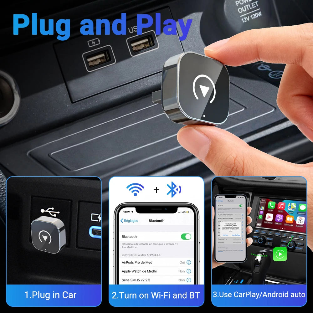 XUDA 2in1 Wireless CarPlay Adapter Android Auto AI Smart Box Car Intelligent Systems For VW Toyota Nissan Honda Ford Benz